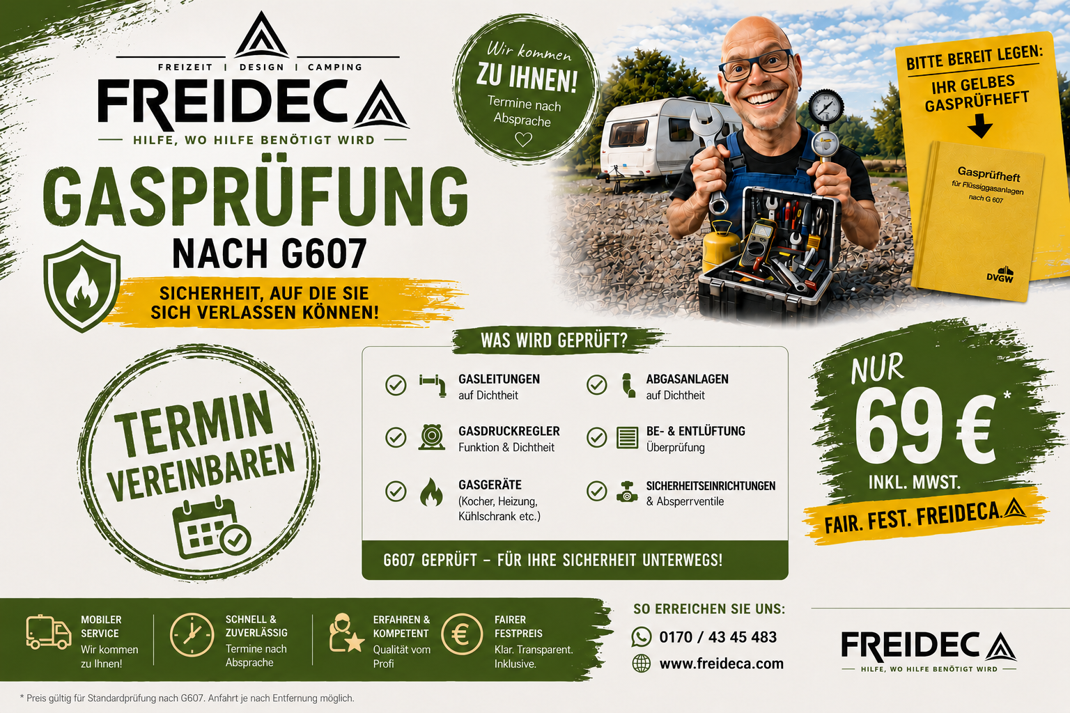 FreiDeCa Gasprüfung nach G607 – 69 Euro inklusive Mehrwertsteuer